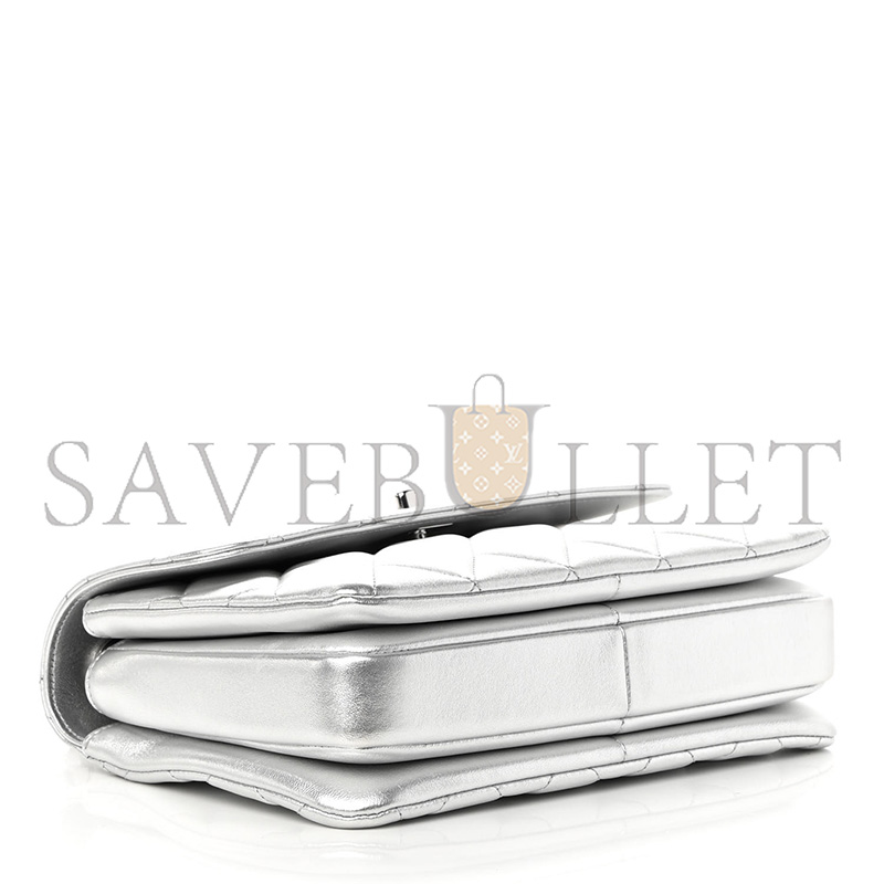Ch**el metallic lambskin quilted small trendy cc flap dual handle bag silver (25*17*9cm)